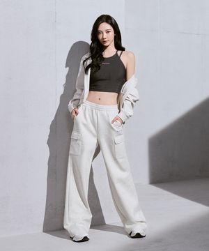 여성 테크 니트 트레이닝 세미와이드 카고 팬츠 (M/IVORY)