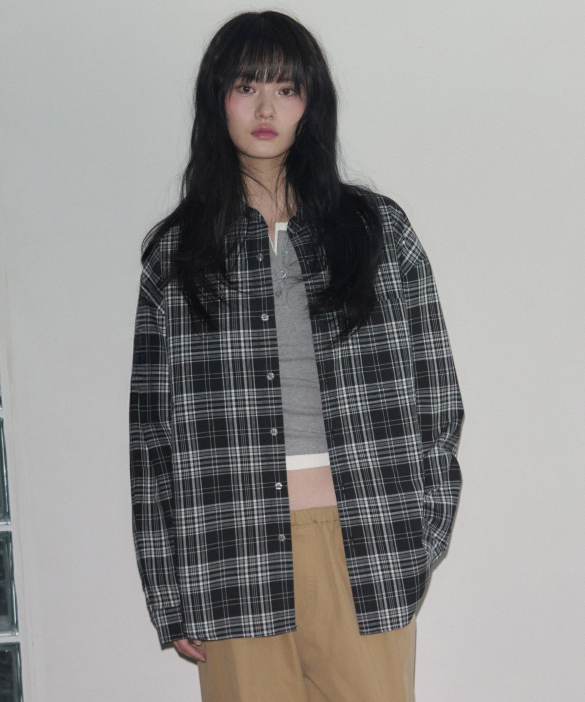 레더리(LEATHERY) 마일로 오버핏 체크 셔츠 [BLACK]