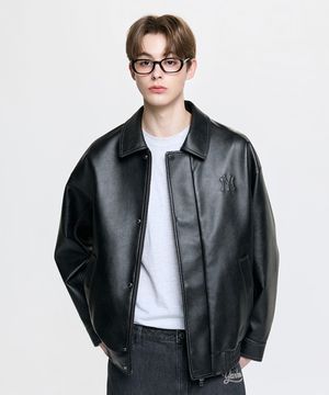 빈티지 미드 페이크 레더자켓 NY (Black)