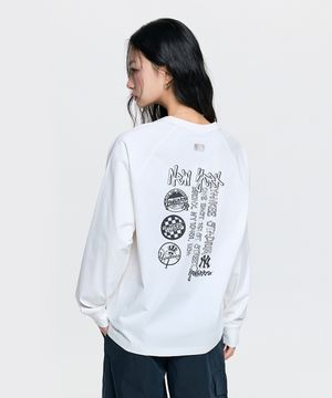 베이직 스트릿 등판 레터 오버핏 긴팔 티셔츠 NY (Ivory)