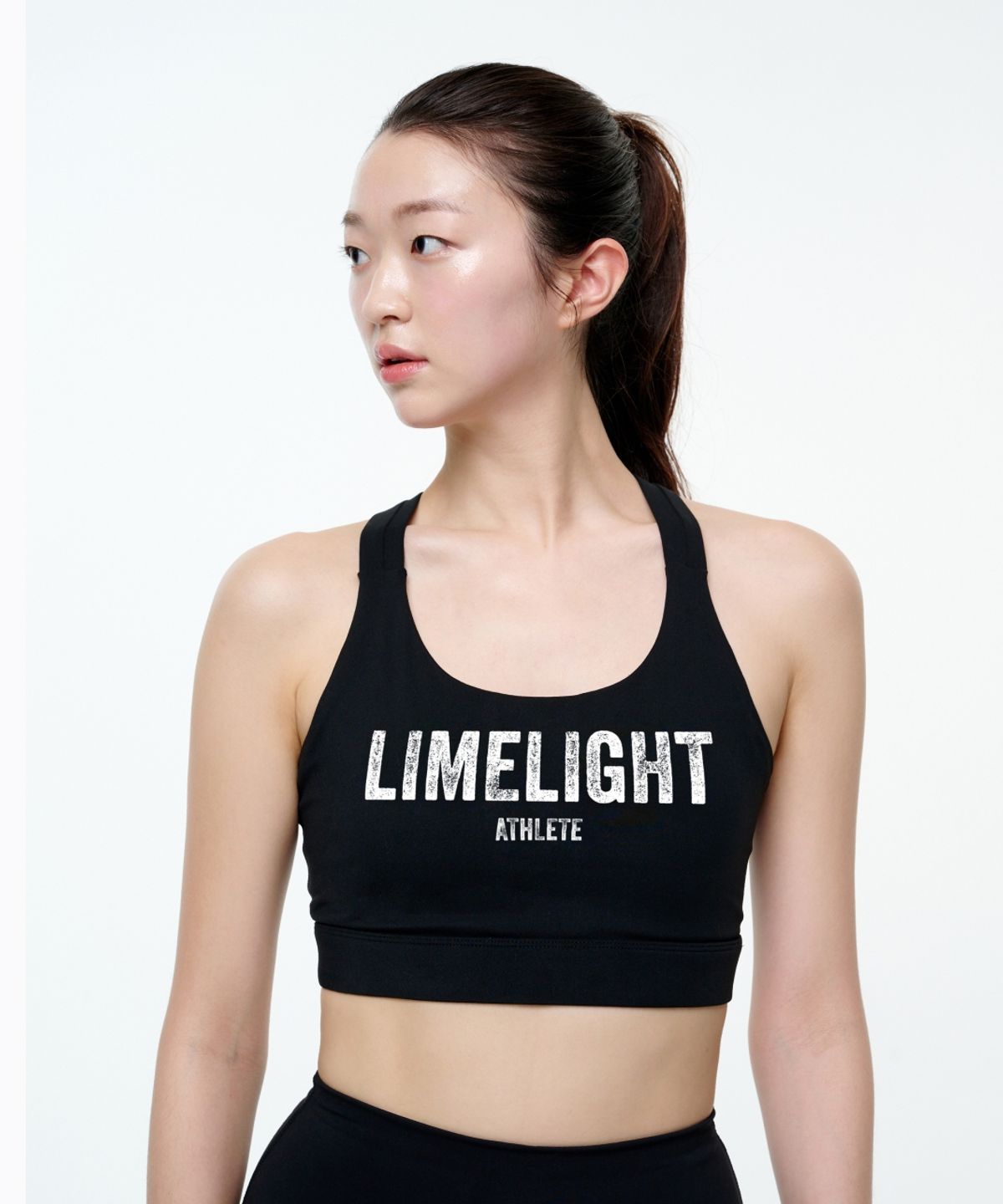 라임라잇 어패럴(LIMELIGHT APPAREL) 애슬릿 빅로고 스탠다드 스포츠 브라 (블랙/화이트)