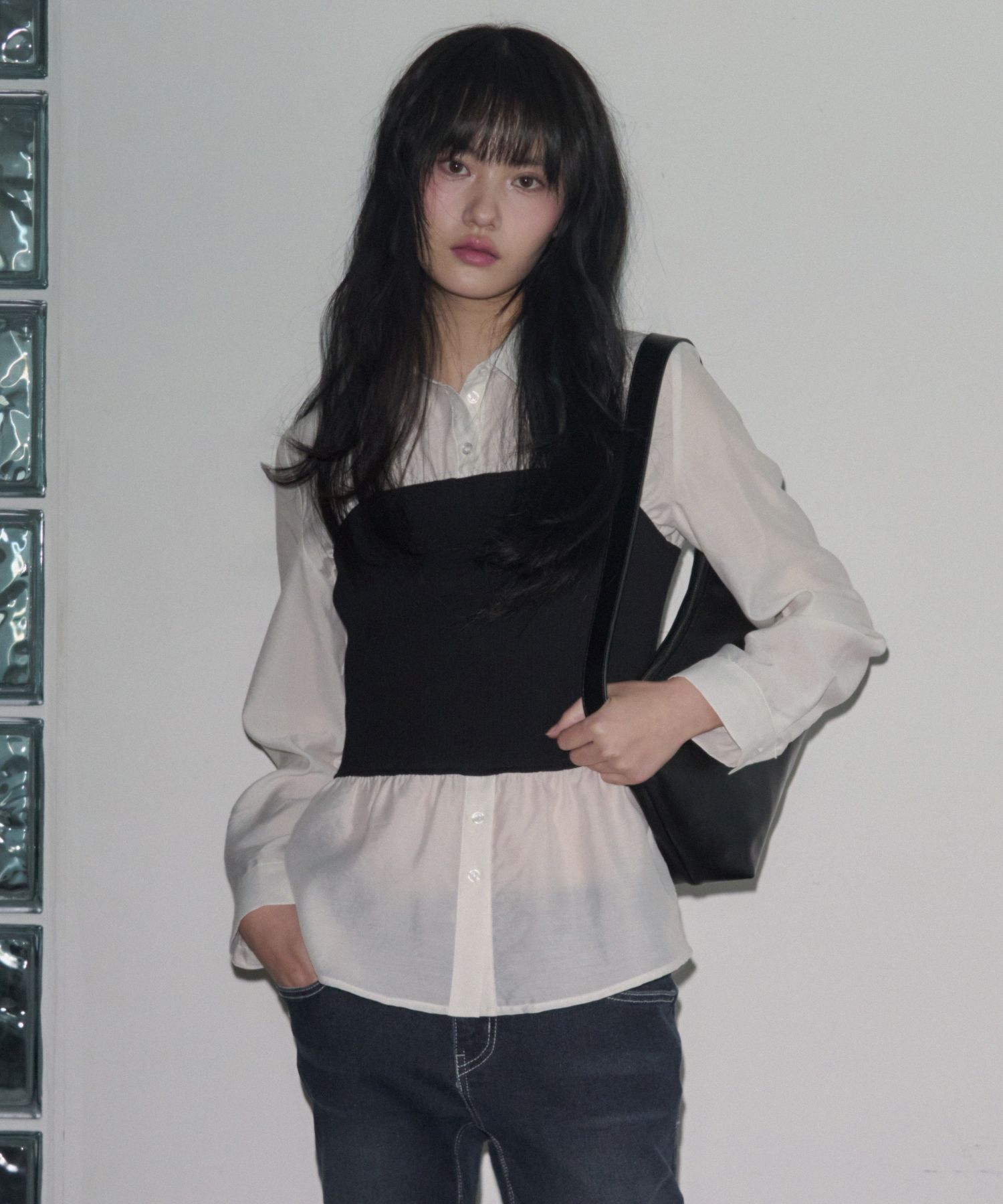 BUSTIER LAYERED SHIRT FLAREUP] Layered Bustier T-Shirt (FL 