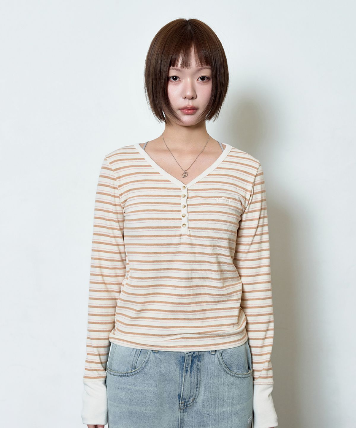 애즈온(ASON) VATICAN STRIPE TEE / BEIGE