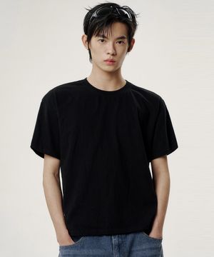숄더 로우컷 크롭 반팔티 - 블랙