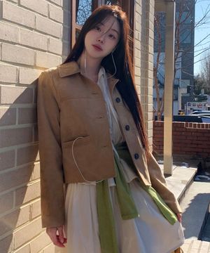 베이지 스웨이드 트러커 자켓