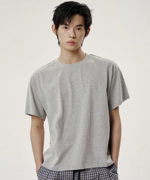 숄더 로우컷 크롭 반팔티 - 그레이