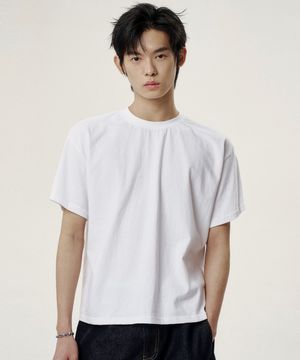 숄더 로우컷 크롭 반팔티 - 화이트