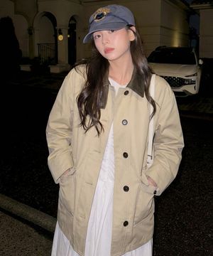 [W]카라 배색 하프 워크 자켓