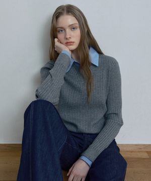 [W]셔츠 레이어드 골조직 니트 - 2color