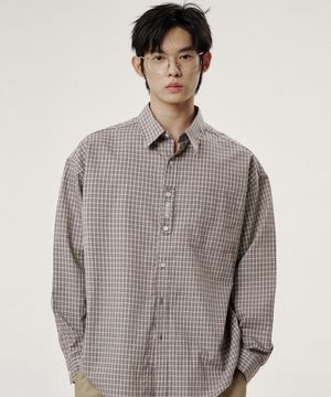 빈티지 레이어 체크 코튼 셔츠 - 베이지