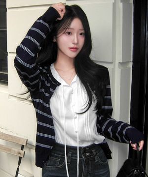 [W]핀 스트라이프 라운드넥 가디건 - 2color