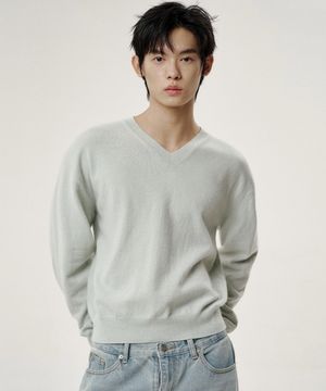 캐시미어 메리노 울 V넥 니트 - 민트
