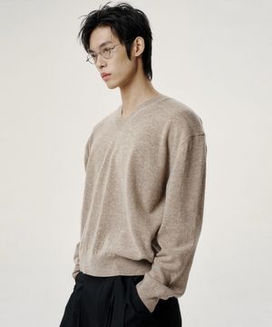 캐시미어 메리노 울 V넥 니트 - 베이지