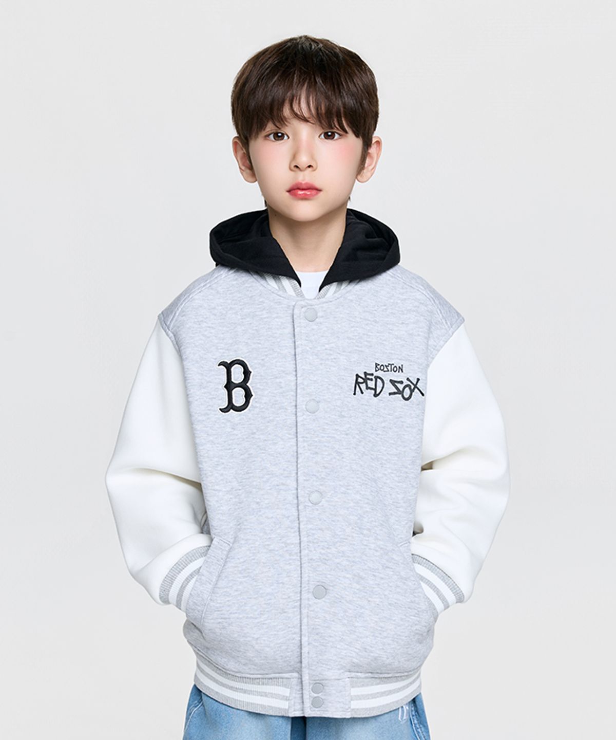 엠엘비 키즈(MLB KIDS) 스트릿 바시티 피케 후드 점퍼 BOS (L.Melange Grey)