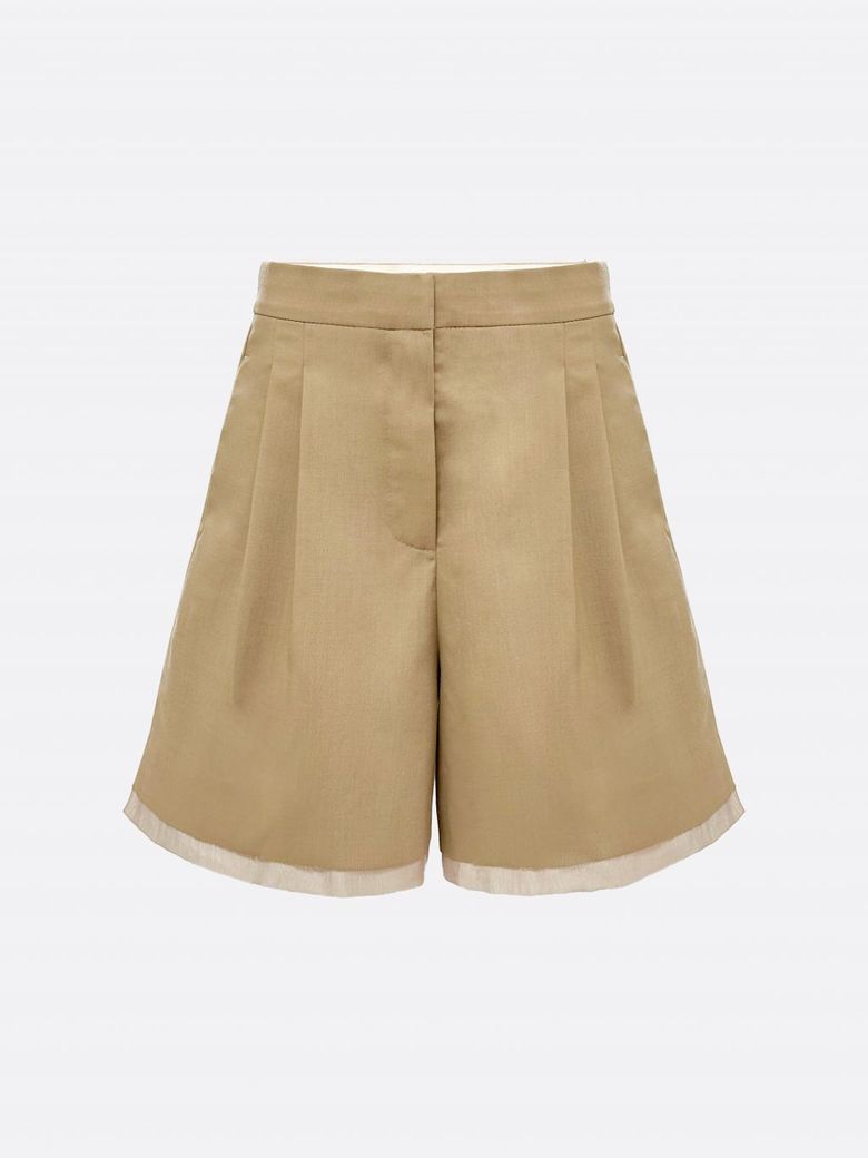 Grace Organza-Trim Wool Shorts (BEIGE)