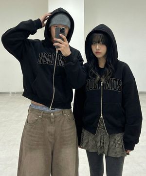 2way 크롭핏 노리미트 후드 집업 블랙 기모선택