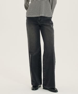 [W]와이드 그레이 밴딩 데님 팬츠