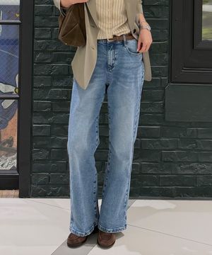 [W]와이드 밴딩 연청 데님 팬츠