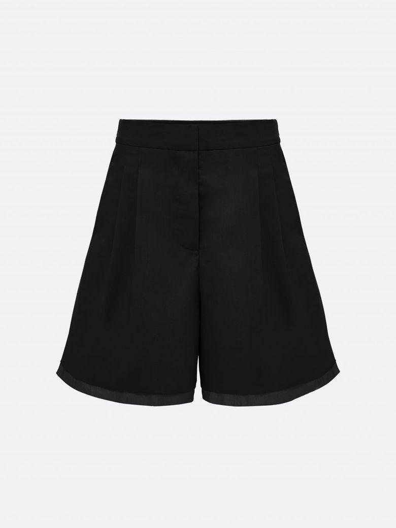 Grace Organza-Trim Wool Shorts (BLACK)