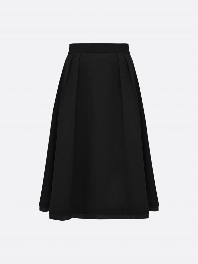 Grace Organza-Trim Wool A-line Skirt (BLACK)
