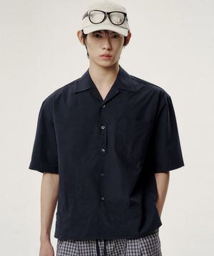파자마 오픈 카라 셔츠 - 네이비