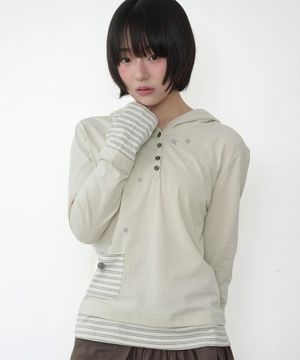 레이어드 포켓 후드 티셔츠 [민트]