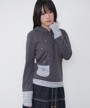 레이어드 포켓 후드 티셔츠 [차콜]