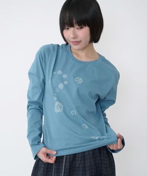 큐리어스 슬림핏 롱슬리브 [빈티지 블루]