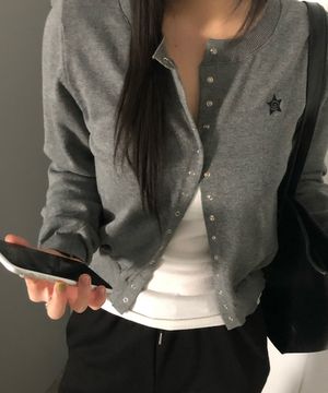 라운드넥 가디건 차콜