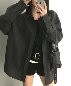 마이크로 체크 오버핏 셔츠 차콜