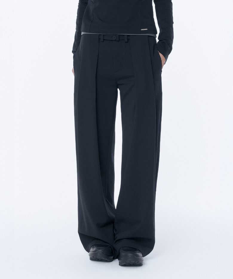 Big pleats belted pants BLACK