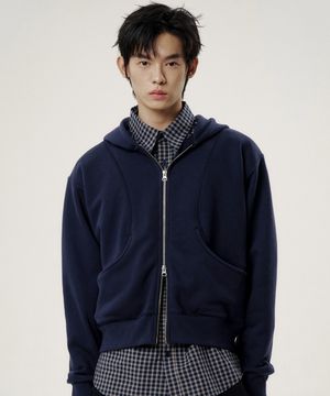 에센셜 코튼 후드 집업 - 네이비