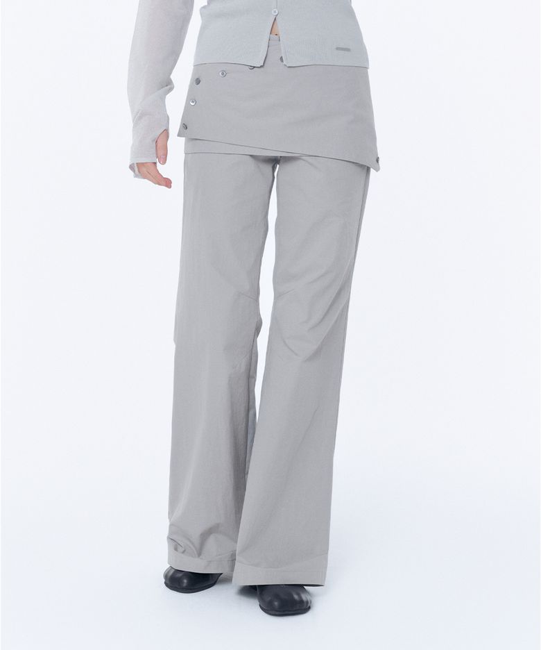Layered button wrap skirt pants set GREY