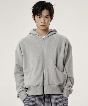 에센셜 코튼 후드 집업 - 그레이