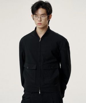 스트라이프 오피서 블루종 자켓 - 블랙
