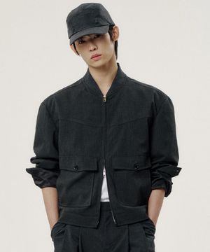 스트라이프 오피서 블루종 자켓 - 차콜