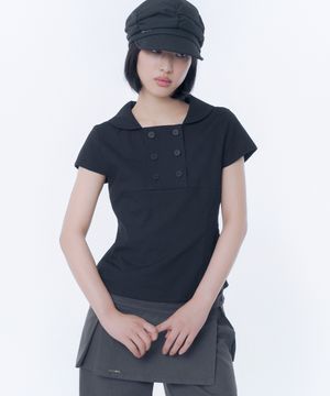 Double button shirts top BLACK
