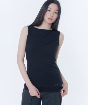 Unbalanced sheer layered sleeveless BLACK