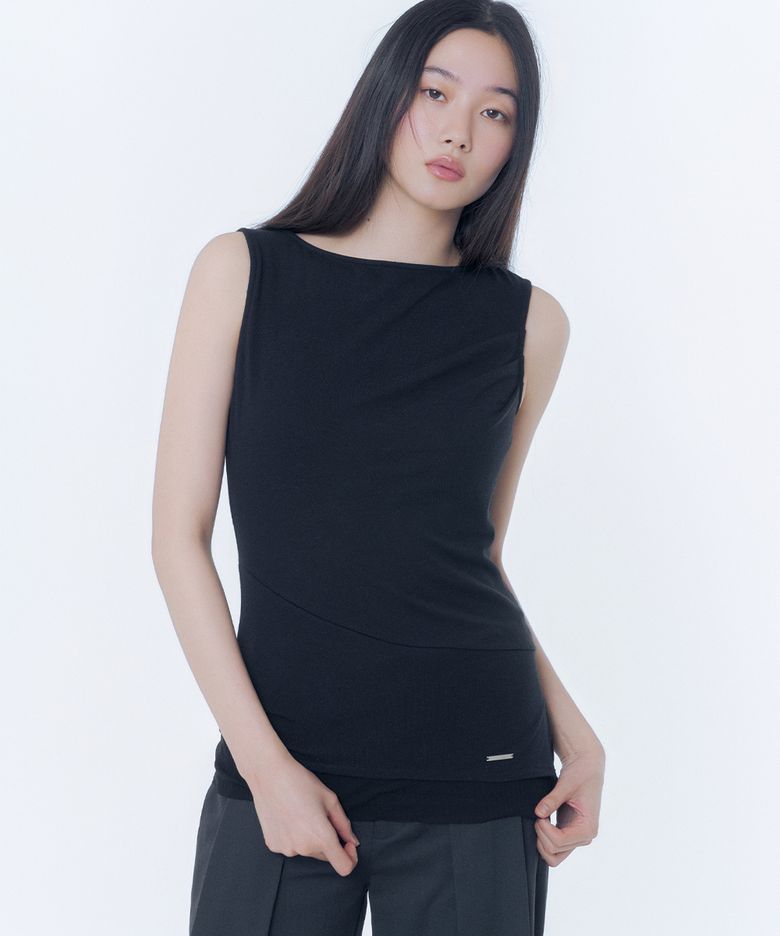 Unbalanced sheer layered sleeveless BLACK