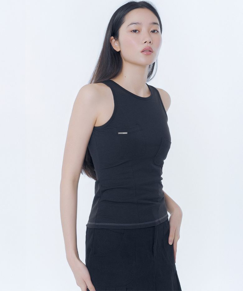 Pocket pointed sleeveless BLACK