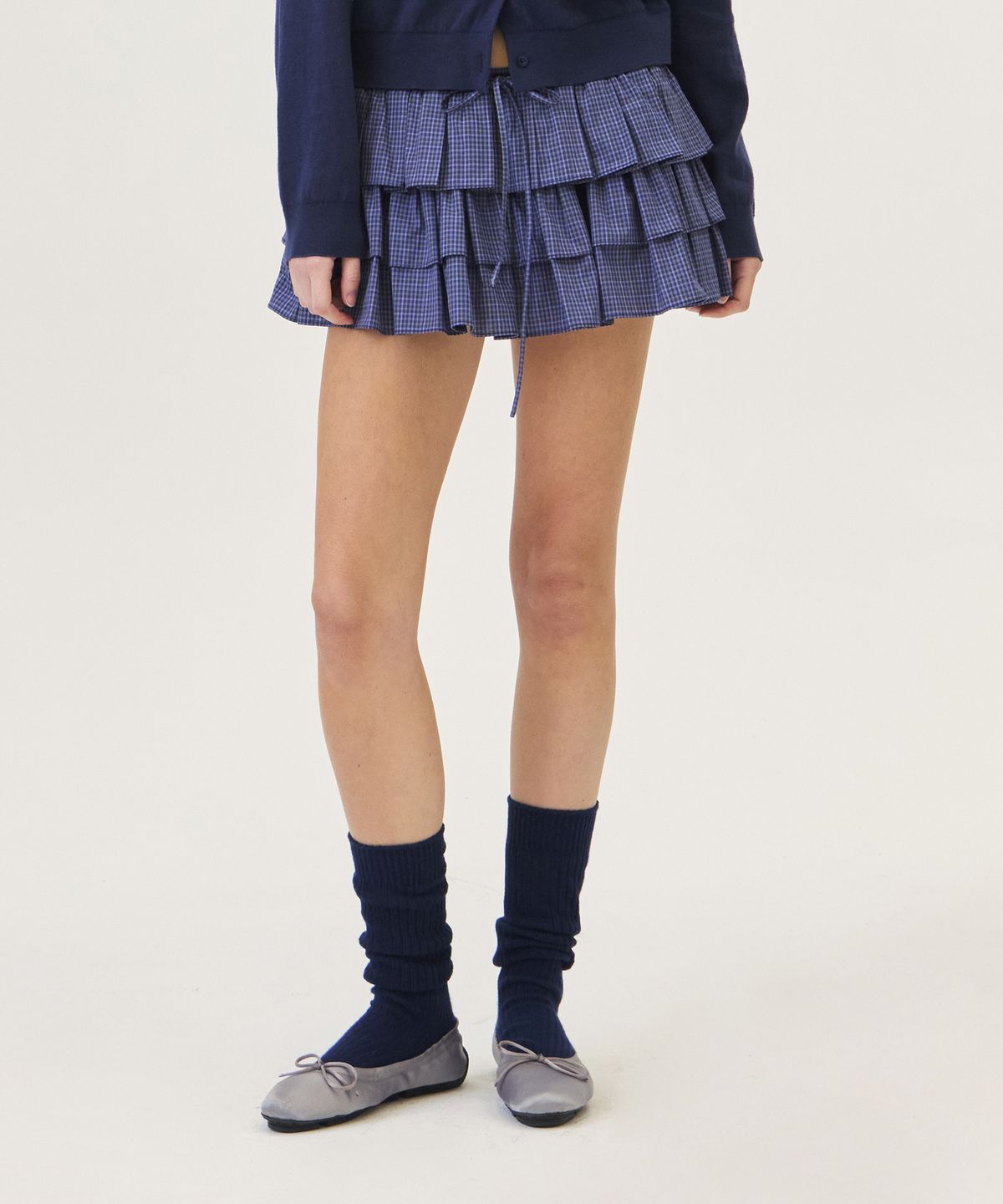 그로브(GROVE) BLAINE CHECK SKIRT (NAVY)