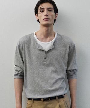 더블 레이어링 리브드 헨리넥 티셔츠 [M.GREY]