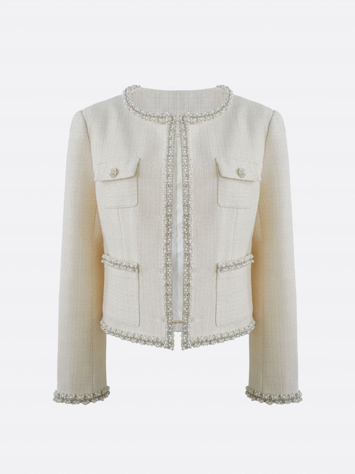 엘시 아일랜드(ELCY ISLAND) Amélie Pearl-Trimmed Tweed Jacket (IVORY)