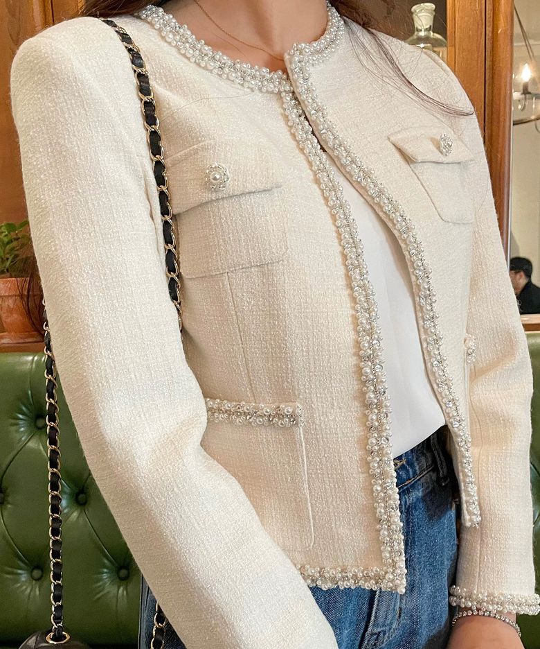 Amélie Pearl Trimmed Tweed Jacket