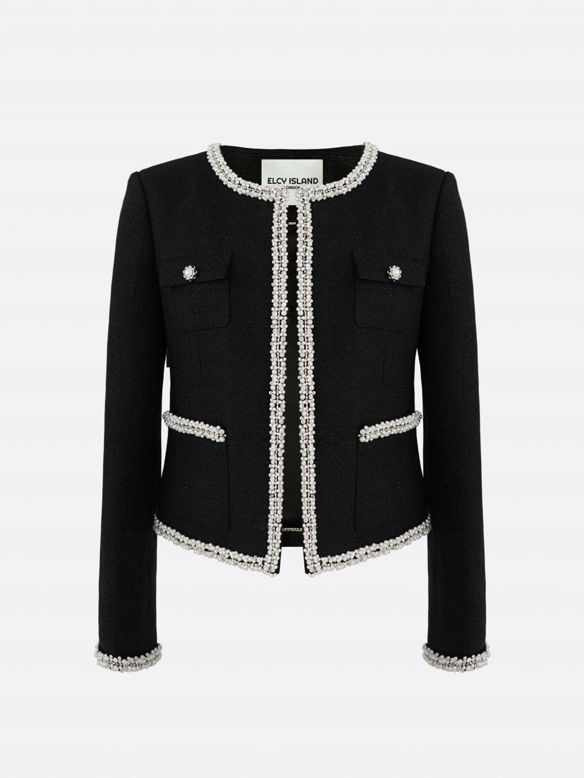 엘시 아일랜드(ELCY ISLAND) Amélie Pearl-Trimmed Tweed Jacket (BLACK)