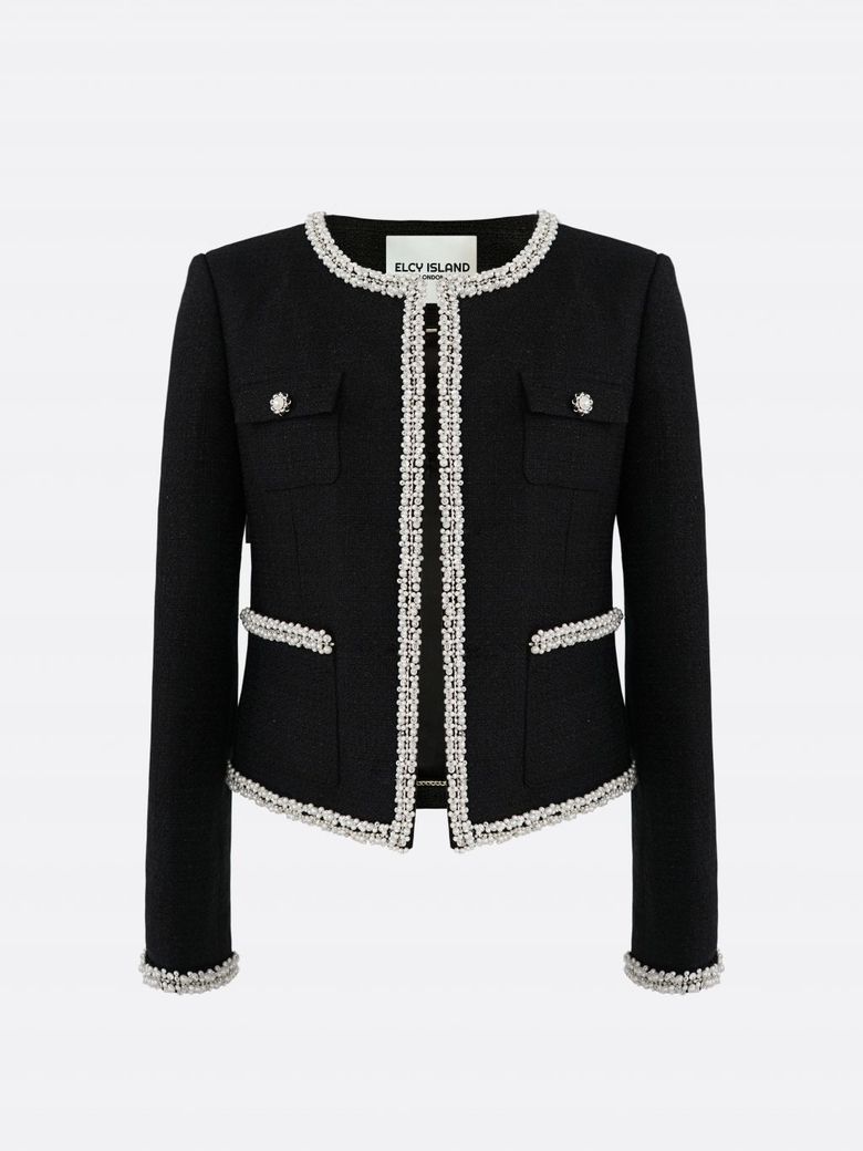Amelie Pearl-Trimmed Tweed Jacket