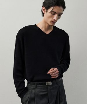 머스크 코튼 브이넥 니트 [BLACK]