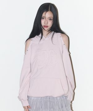 129 컷아웃 오버핏 후드티 핑크