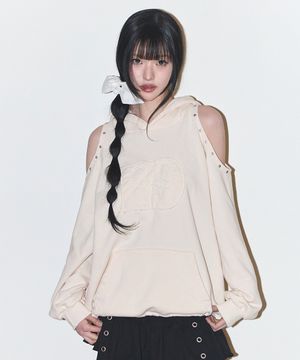 129 컷아웃 오버핏 후드티 크림