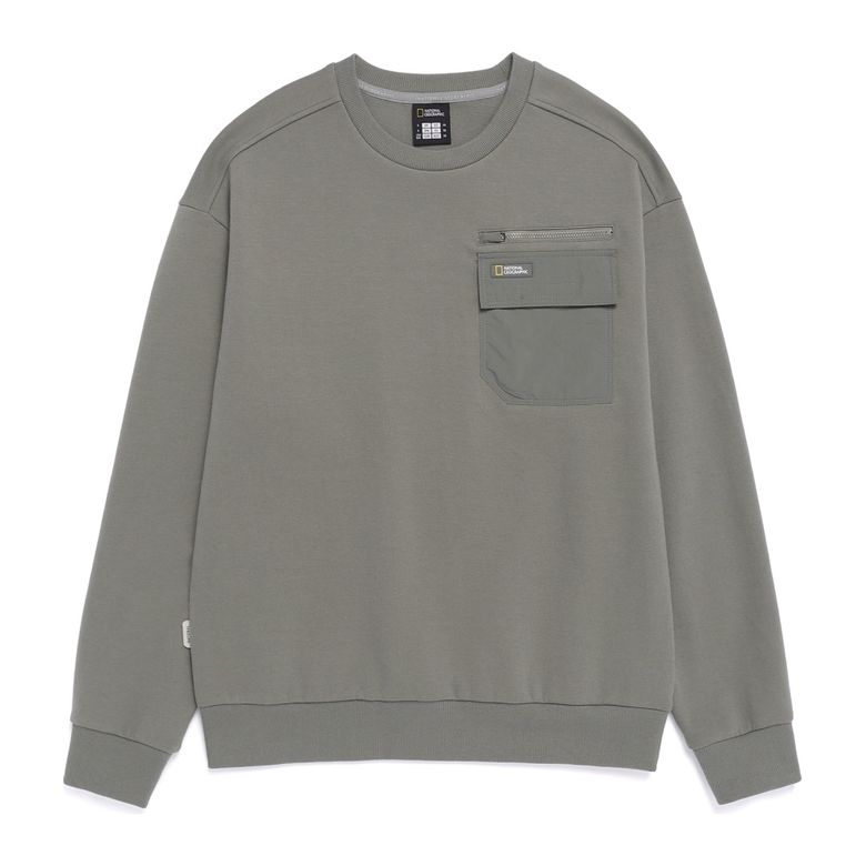 N261USW050 가슴포켓 세미오버핏 하이브리드 맨투맨 G/KHAKI